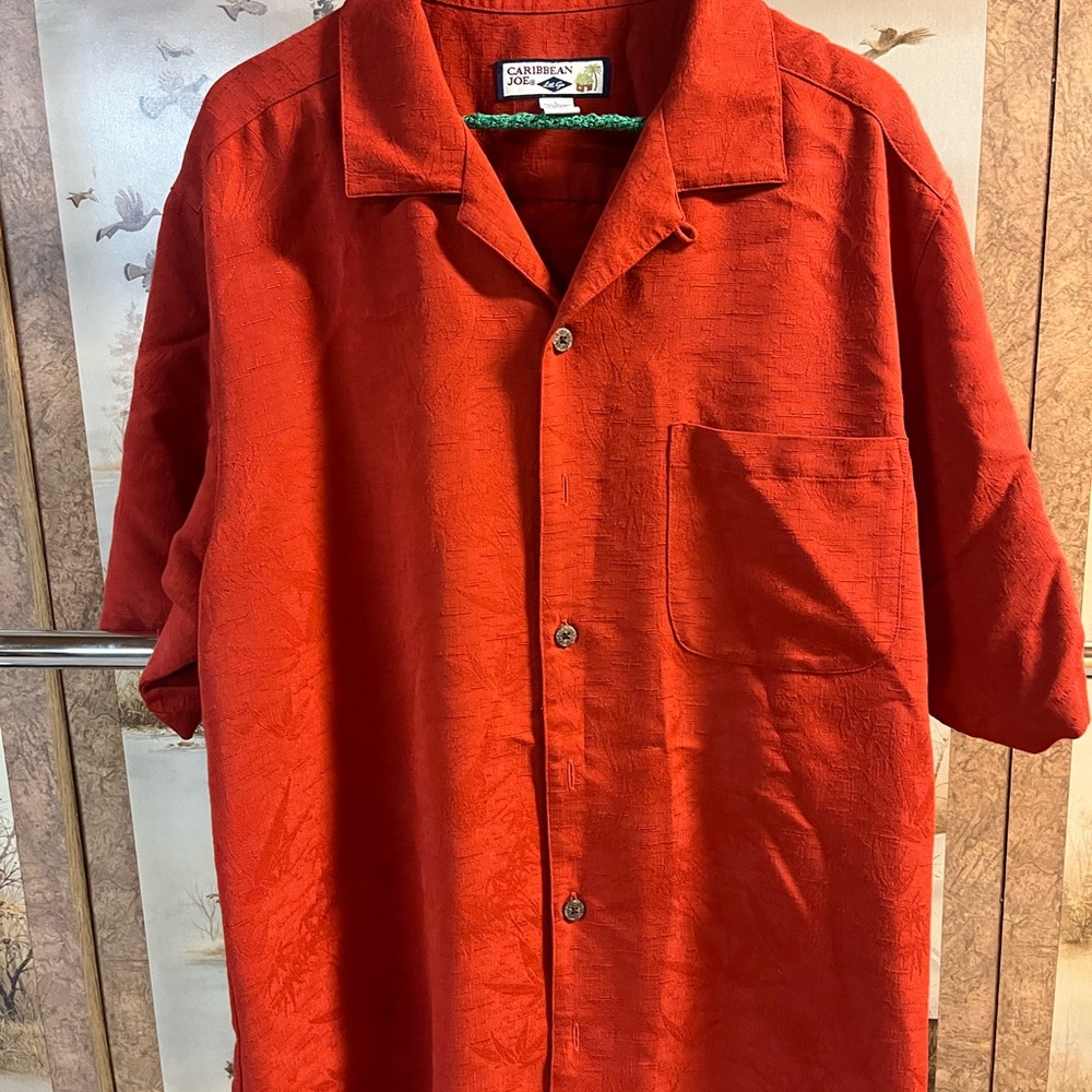 Caribbean Joe Men's Casual Red Button Down Shirt
